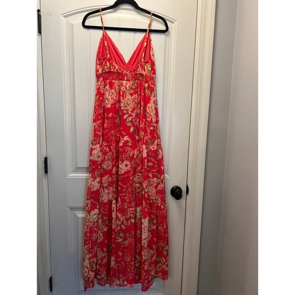 NWT Flying Tomato Women Evolving Love Floral V-Neck Tiered Maxi‎ Dress Sz M Pink - Picture 6 of 9